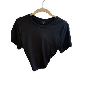 Iris Womens Black Crop Top with Tie in Back Short Sleeve Sz M